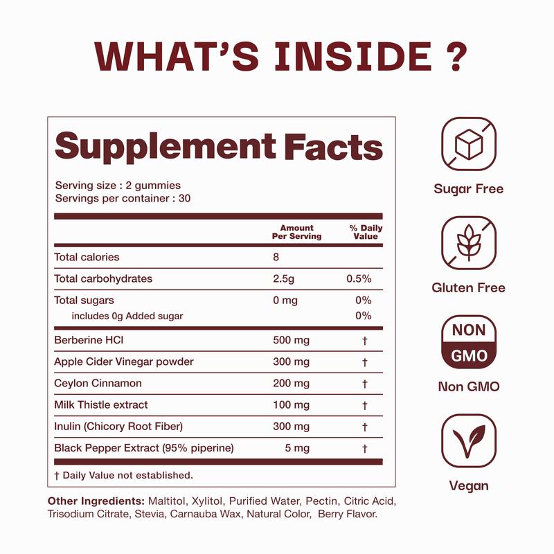 Pack of 2 Rootation Berberine Gummies 500 mg – Blood Sugar, Metabolism Support & Energy Balance – Sugar-Free, Mixed Berry Flavor – 60 Gummies (30-Day Supply) Dietary Supplement