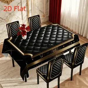 5/7pcs Black & Gold Tablecloth & Dining Chair Cover Set Retro luxury combo for home, indoor/outdoor, hotel decor. Durable fabric, easy-install chair covers, all-season celebration decor.