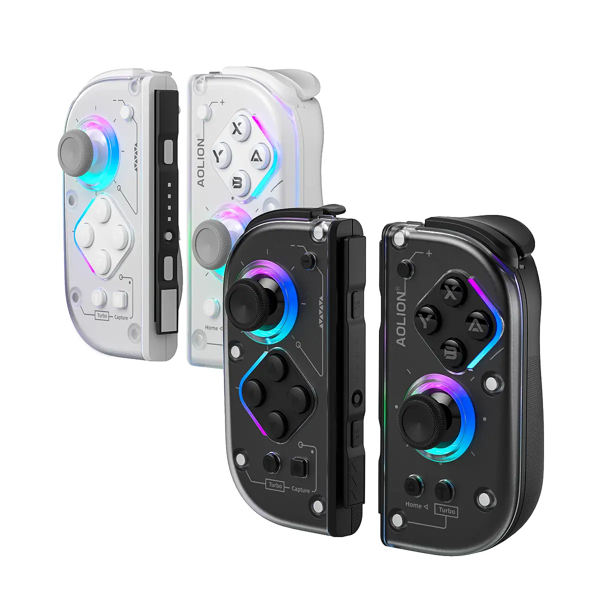 AOLION J20 Detachable Handheld Controller for Switch – Designed for Switch & Switch OLED Handheld Mode, Bluetooth Compatible with Switch 2, Hall Effect Joysticks, RGB Lighting, Clicky Mechanical Buttons, Motion Control, Ergonomic Grip, Transparent Shell