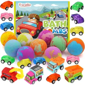 9 Pack Handmade Bath Bombs Set for Kids with Pull-Back Car Toys Inside, Rich Foam Color Bubble Bath, Skin Moisturizing for Boys Girls