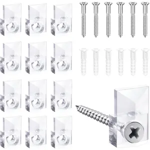 22 Sets of Mirror Holder Clips Kit, Clear Plastic Mirror Clip,Mirror Holder Clips Glass Retainer Clips Kit,Mirror  Kit with Screws and Fixed Mirror Box Door(Classic Style)