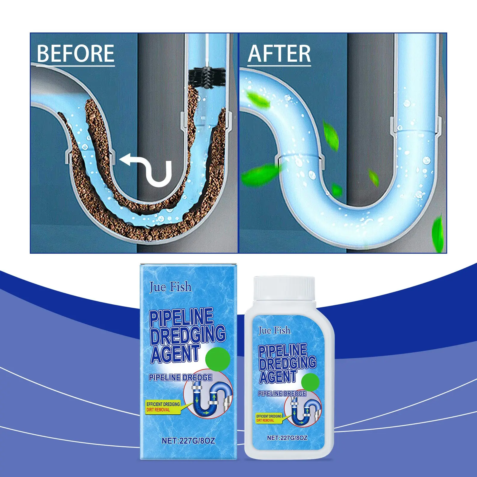 Drain Cleaner Powder for Toilet Kitchen Sink Drain Cleaning Dissolving Clog Prevention, Effective Plumbing Solution, Pipe Dredging Agent
