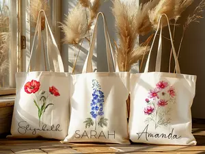 Birth Flower Tote Bag for Woman, Personalized Canvas Tote Bag for Her, Bachelorette Bridesmaid Gifts, Custom Birth Month Flower Gift for Her