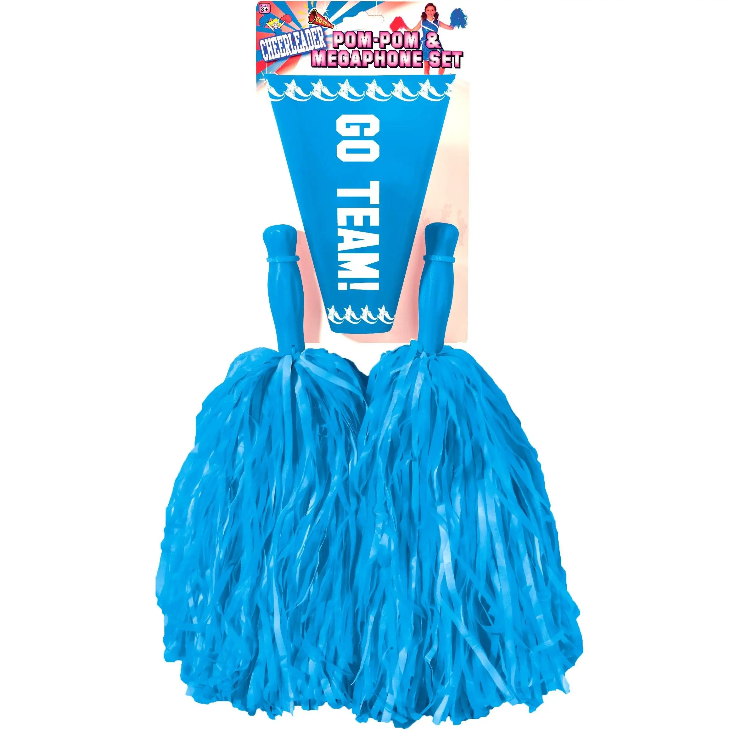 Blue Cheerleader Pom Poms and Megaphone Kit