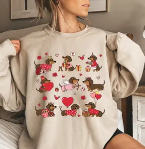 Dachshund Valentine Sweatshirt | Cute Wiener Dog Love Hoodie, Heart Dog Sweater, women's shirt