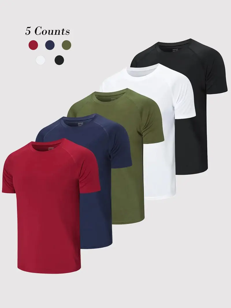 Men's Plain Raglan Sleeve Sports Tee, Quick Drying Breathable Round Neck T-shirt, Casual Tops for Workout Running, Men's Sportswear for Summer, Athletic Style Activewear