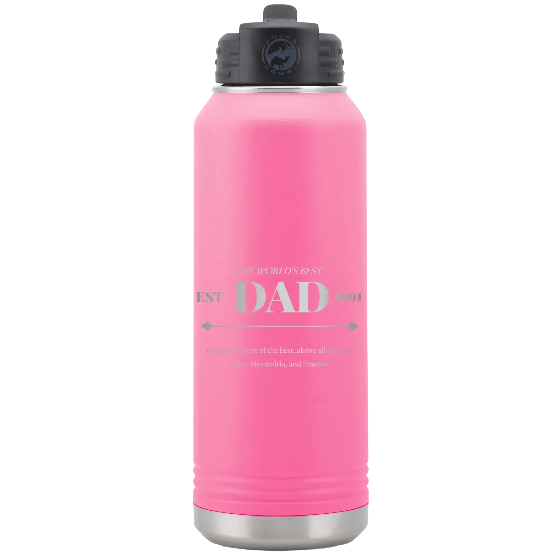 Personalized Best Dad Est 32 oz Water Bottle - Pink