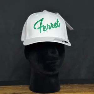 Ferret Script Hat - White with Green