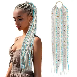 Boho Braided Ponytail Extension with Hair Tie, 24" Long Viking Dreadlock Beads Ponytail Hand-braided Braids Hair Extensions Lightweight Natural Synthetic Hairpiece for Festival Cosplay Blonde