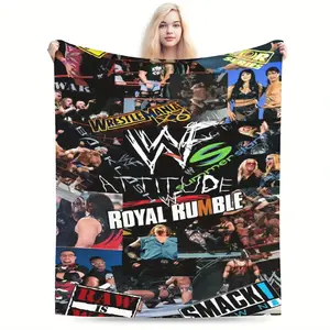 A vintage wrestling themed patchwork flannel blanket, soft and durable, perfect for home or holiday party supplies, or a gift for wrestling fans blanket plushthin quilt holiday gift Intense Nacho Printed Flannel Blanket
