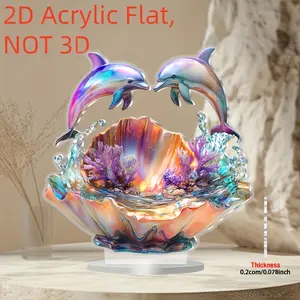 2D Planar Wave Bohemian Style Acrylic Dolphin Desktop Ornament, Suitable for Desktop Installation, Multifunctional Home And Office Decoration, No Text.