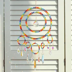 Crystal Sun Catcher, Double Hoop Chakra Suncatcher, Rainbow Maker Indoor Outdoor Decor for Window Bedroom, Bless Gift