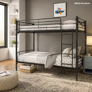 Twin-over-Twin Bunk Bed with Ladder, Sturdy Heavy-Duty Metal Bed Frame, Quiet Easy-Setup Bedroom Furnishing, Sturdy Bed Frame