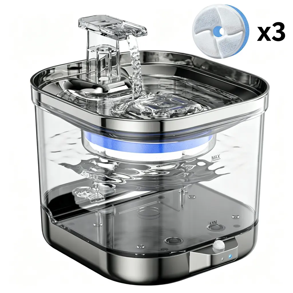 Resin Cordless Cat Water Fountain (2L/68oz) - Motion Sensor, 20dB Quiet External Pump, Auto Water Flow, 5-Stage Filtration (2 Replacement Filters), 5000mAh Rechargeable, Dishwasher-Safe, Indoor Pet Feeding Accessory