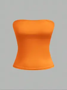 Women's Plain Color Solid Strapless Knit Crop Top, Slim-Fit Fashionable Spring Summer Casual Wear, Comfortable & Stylish Design for Daily