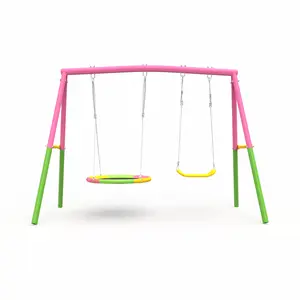 Backyard Swing Set Win! 440lbs Capacity + Heavy-Duty A-Frame Metal Stand – 1 Saucer + 1 Belt Swing Seat