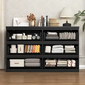 6 Drawer Dresser, Modern Dresser for Bedroom with Spacious Countertop, Wood Storage Cabinet with Concealed Handles & 6 Deep Drawers for Bedroom, Living Room, Entryway