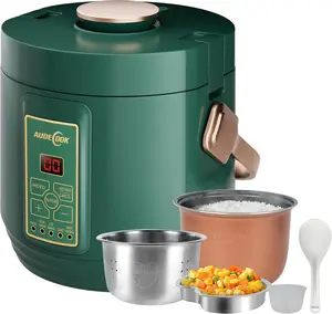 Audecook Mini Rice Cooker, 1.2L Small Rice Cooker Non-Stick 2 Cups Uncooked with Stainless Steel Steamer, Travel Multicooker with Low Carb Function, 24 Timer Delay and Auto Keep Warm（Green）