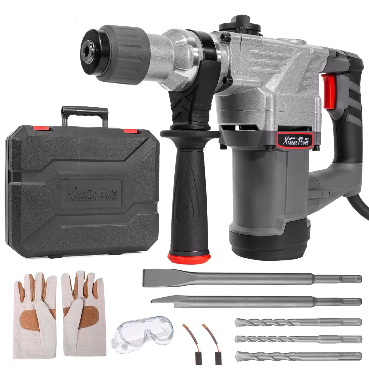 XtremepowerUS 1180W SDS Rotary Hammer Power Tool, 1-1/4" Variable Speed Electric Tool with Concrete Drill Bit, Impact Drill Bit