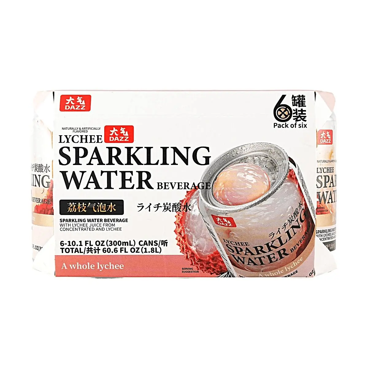 DAZZ Lychee Sparkling Water 6-Pack (300ml Cans) - Real Lychee Pulp, Refreshing Fruit Drink DAZZ Lychee Sparkling Water 6-Pack (300ml Cans) - Real Lychee Pulp, Refreshing Fruit Drink