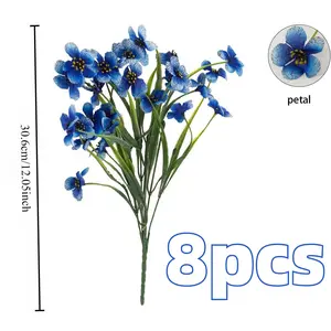 8 bundles of outdoor artificial flowers 12.05in, UV resistant artificial outdoor plastic flowers, used for outdoor and indoor decoration Bouquet Blue Decorative