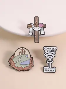 3-Piece Christian Faith Enamel Badge Set, Redemption Resurrection Theme Symbolism, Ideal for Easter Sunday Worship, Perfect Gift for Christians