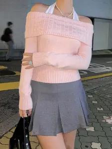 Off-Shoulder Cable Knit Sweater