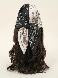 Spring Autumn Vintage Silk Scarf Square Towel, New Fashion Versatile Two-Color Patchwork Nut Flower Scarf Wrap Headscarf
