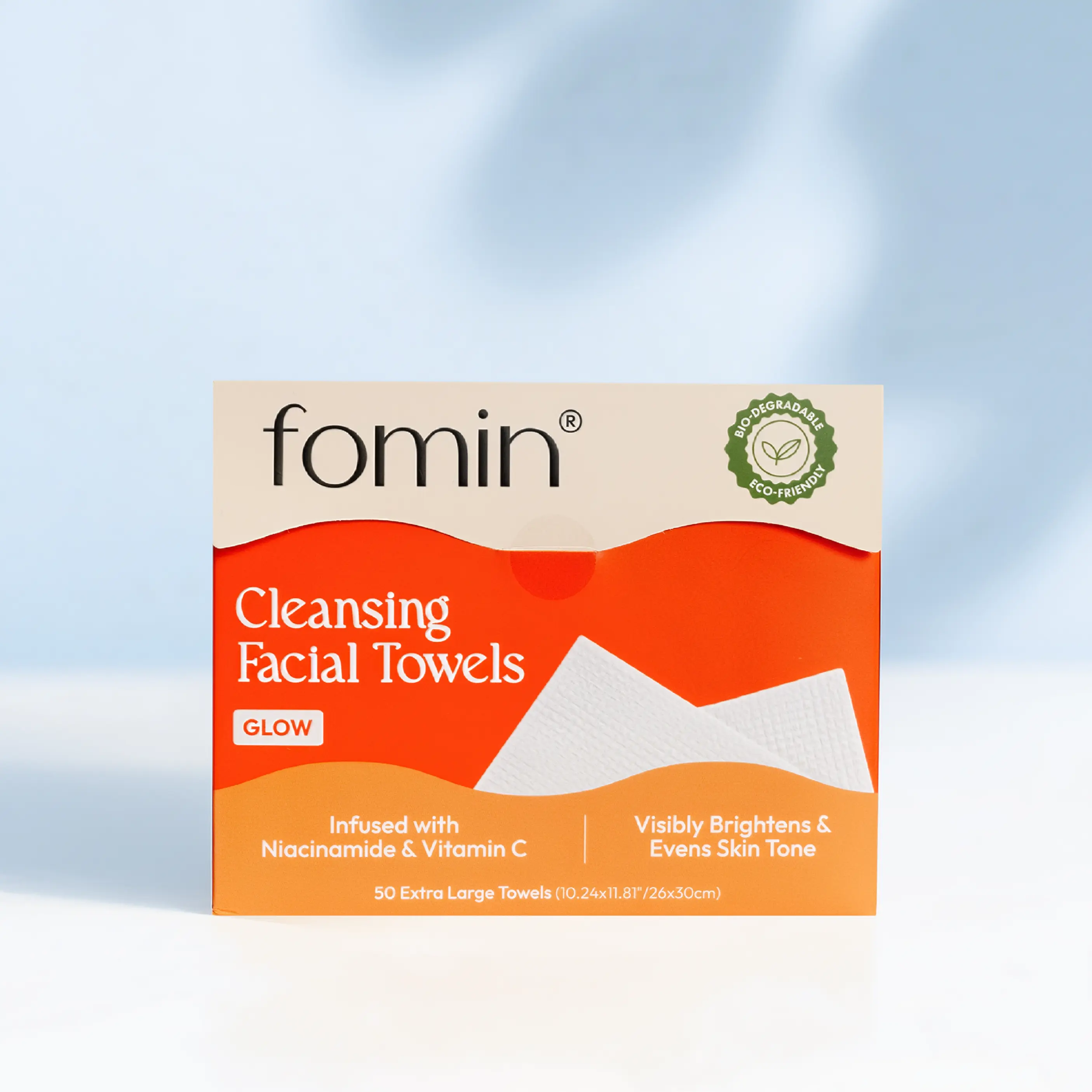Fomin Cleansing Facial Towels with Niacinamide & Vitamin C, Extra Large, 50-Count Biodegradable - Eco-Friendly - Dermatologist Approved