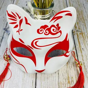 Japanese Mask Half Face Hand-painted Cat Fox Mask Anime Masquerade Halloween Festival Cosplay Prop