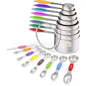 Measuring Cups and  Measuring Spoons Set,  Stainless Steel 16 count Set, 8 Measuring Cups & 7 Double Sided Stackable  Measuring Spoons & 1 Leveler