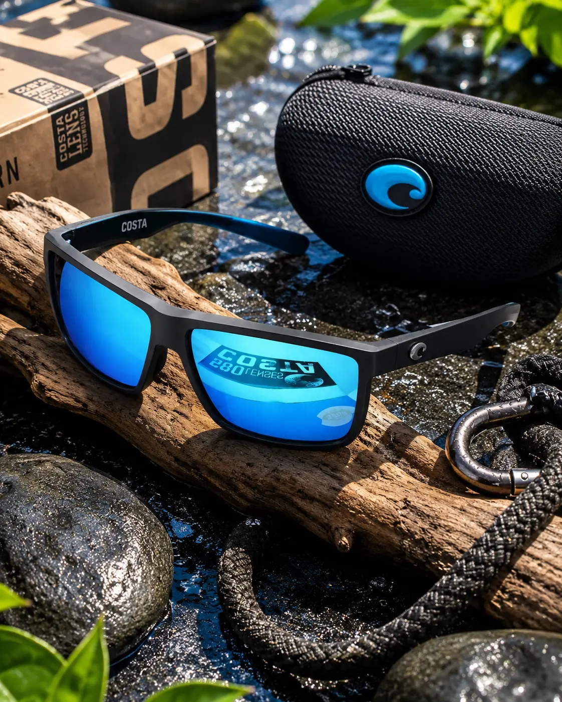 Full Box Costa Matte Black Frame Blue Mirror 580 Lens Polarized Fishing Boating Marine Performance Eyewear