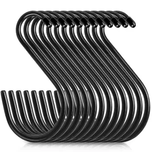 Antimbee 12 Pack Heavy Duty S Hooks, 5.5 inch Large S Hooks, S Hooks Hanger with Rubber Coated, Black S Shaped Hooks for Hanging Plants, Banana, Clothes, Bags,Towels, Kitchen Utensil