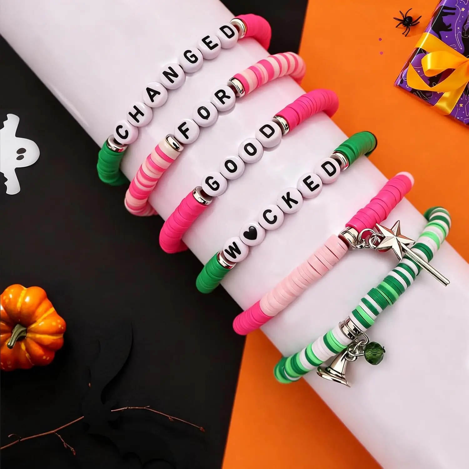Wicked Merch Friendship Bracelet for Women Magic Wand&Witch Hat Wicked Beaded Bracelet Halloween Jewelry Gifts Fans Party Dress Costume Accessories