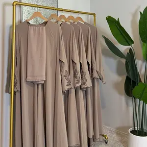 Dark Cream Umbrella Abaya with Elegant Embroidery and Soft Fabric for Comfortable Wear Ideal for Minimalist and Traditional Wardrobe
