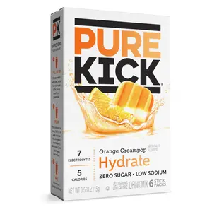 3x Pure Kick Hydrate Orange Creampop Drink Mix - Refreshing Beverage Powder Pack 12 Servings