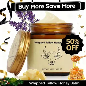 Whipped Grass-Fed Beef Tallow Honey Balm - 4 Oz, Hydrating Balm, Moisturizing Cream for Soft, Smooth Skin - Handmade All-Natural Moisturizer - Lavender