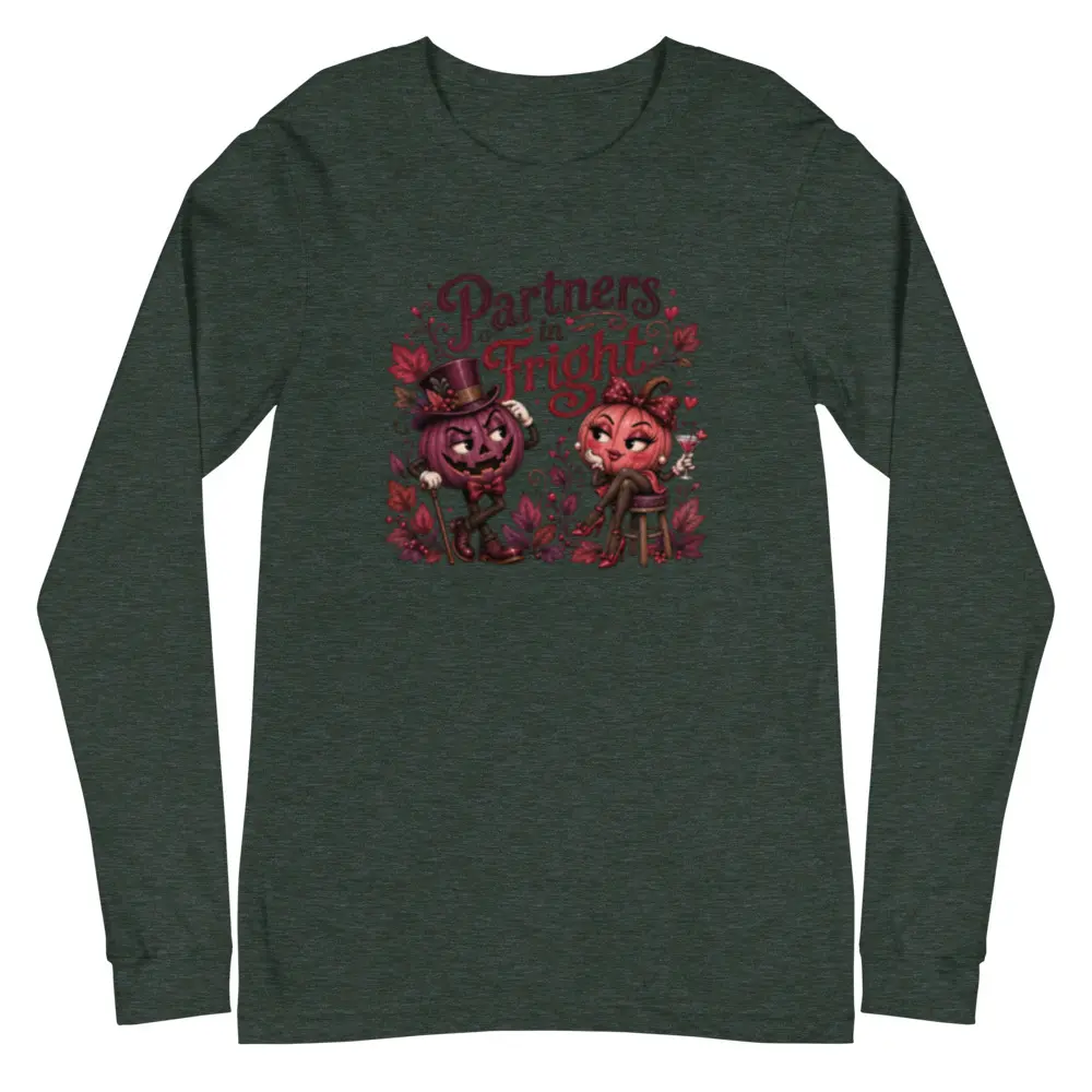 Partners in Fright Unisex Long Sleeve Tee | Halloween Couple Shirt | Jack & Jill Pumpkin Tee | Retro Halloween Shirt | Matching Couples Gift