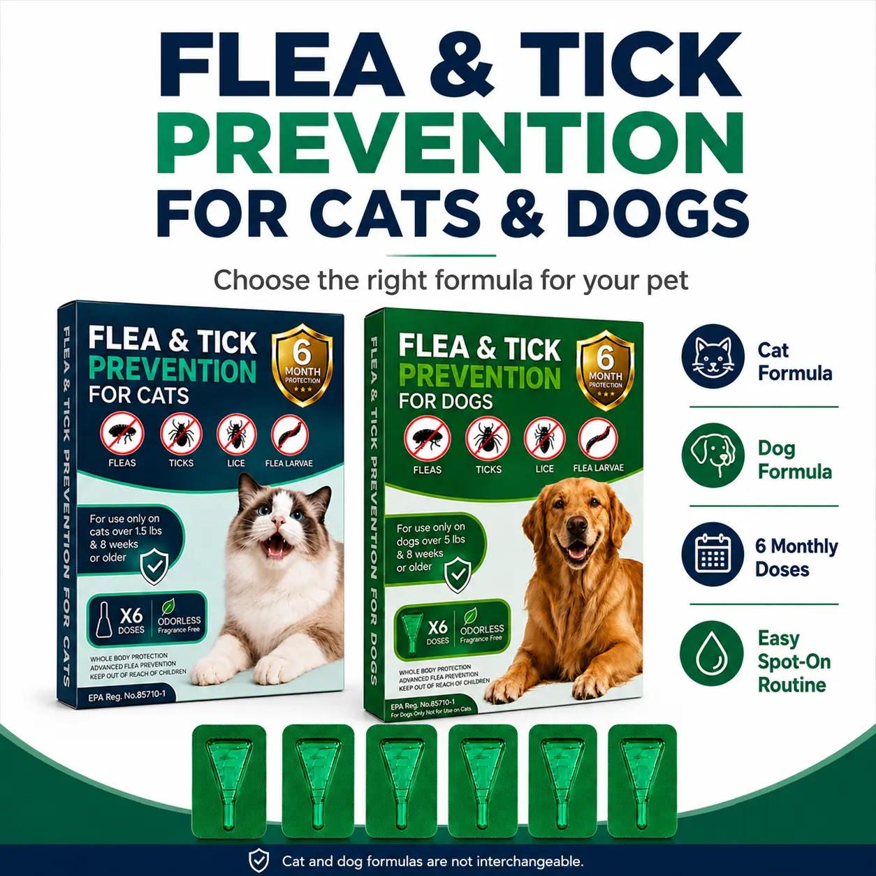 Spot On Pet Daily Topical Skin Care Serum for Cats & Dogs, Soothing Cleansing Solution, Pack of 6 Tubes