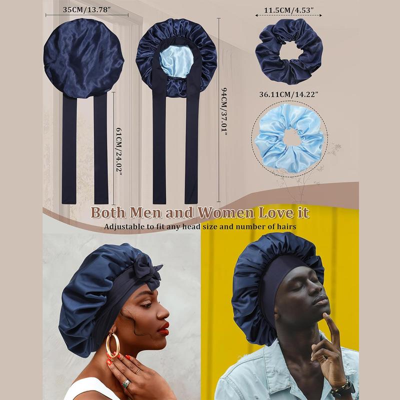 Double Layer Satin Bonnet for Sleeping Cap Women Reversible Hair Bonnets with 2PCS Hair Scrunchies Elastic Tie Band Nightcap Gifts for Women Double Layer Satin Bonnet for Sleeping Cap Women Reversible Hair Bonnets with 2PCS Hair Scrunchies Elastic Tie Band Nightcap Gifts for Women