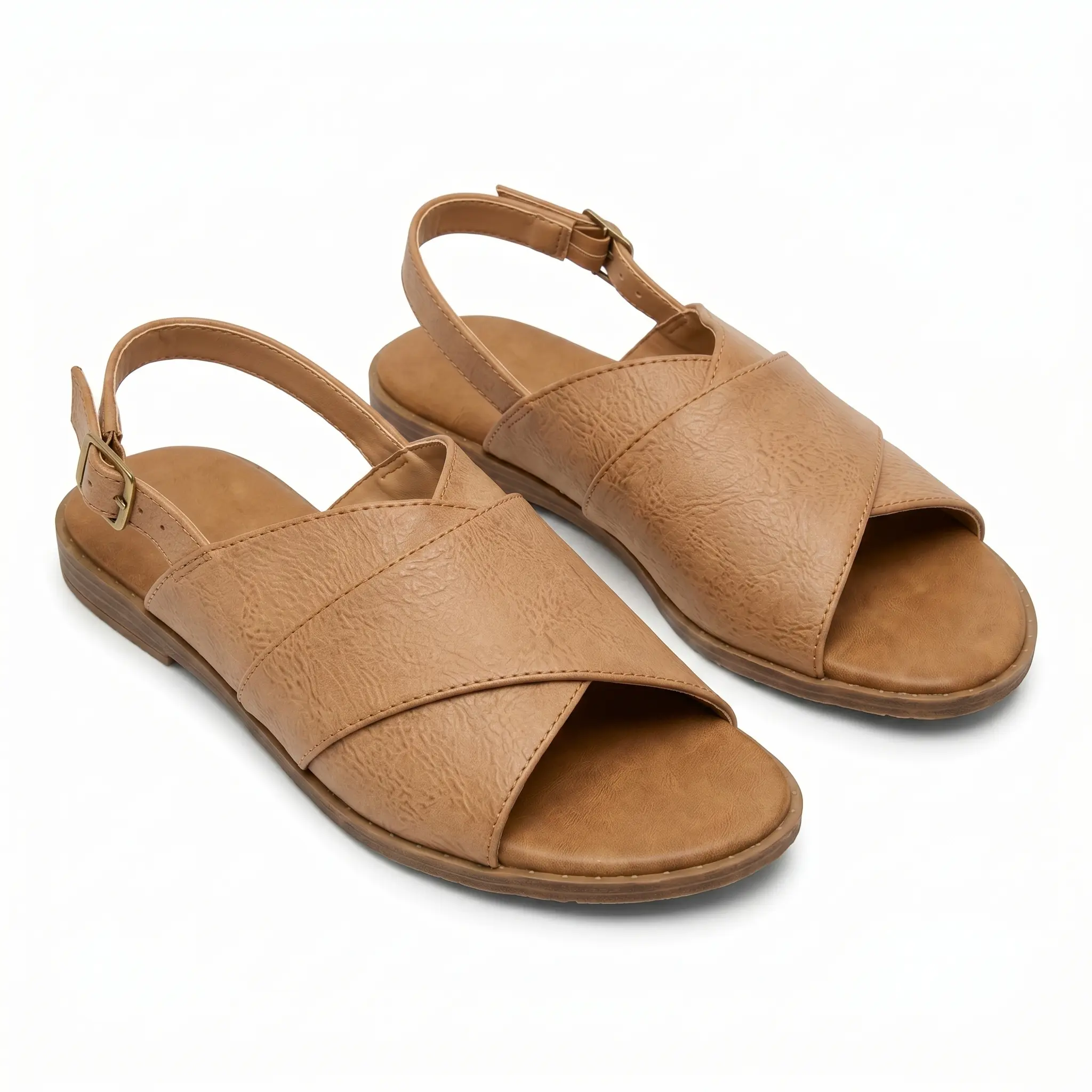 Forever Link Women's Slingback Flat Sandals LEISURE 11 TAUPE – Cushioned Footbed, Adjustable Buckle Strap, Open Toe Casual Comfort Sandals