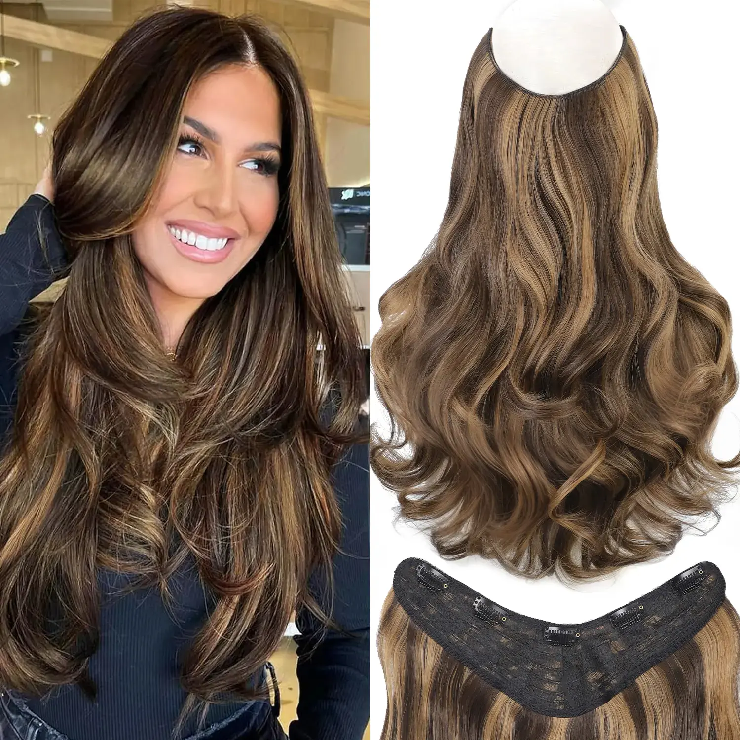 20inch V Balayage Dark Brown to Chestnut Brown