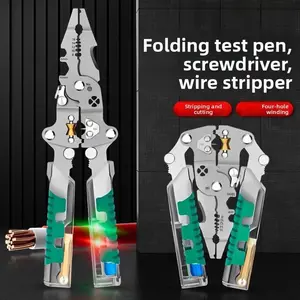 Portable Folding All-in-One Electrical Pliers, Multi Tool with Stripping Crimping Winding & Voltage Testing for Electricians & DIY Use
