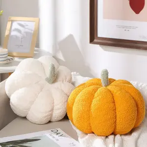 2 Pcs Simulated Pumpkin Plush Pillow 11 x 9.5 Inch 3D Cushion Fall Decorations Throw Pillows Toy for Fall Halloween Thanksgiving Bedroom Sofa Couch Supplies (White,Yellow)