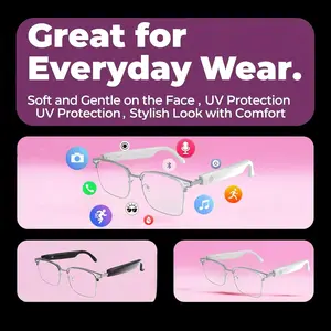 Smart Glasses for Women/Men with Speakers&Bluetooth Bluetooth Glasses for Men/Women with Magnetic Charging,Remote Shooting, Audio Glasses with Color-Changing Lenses (White Frame - Clear)