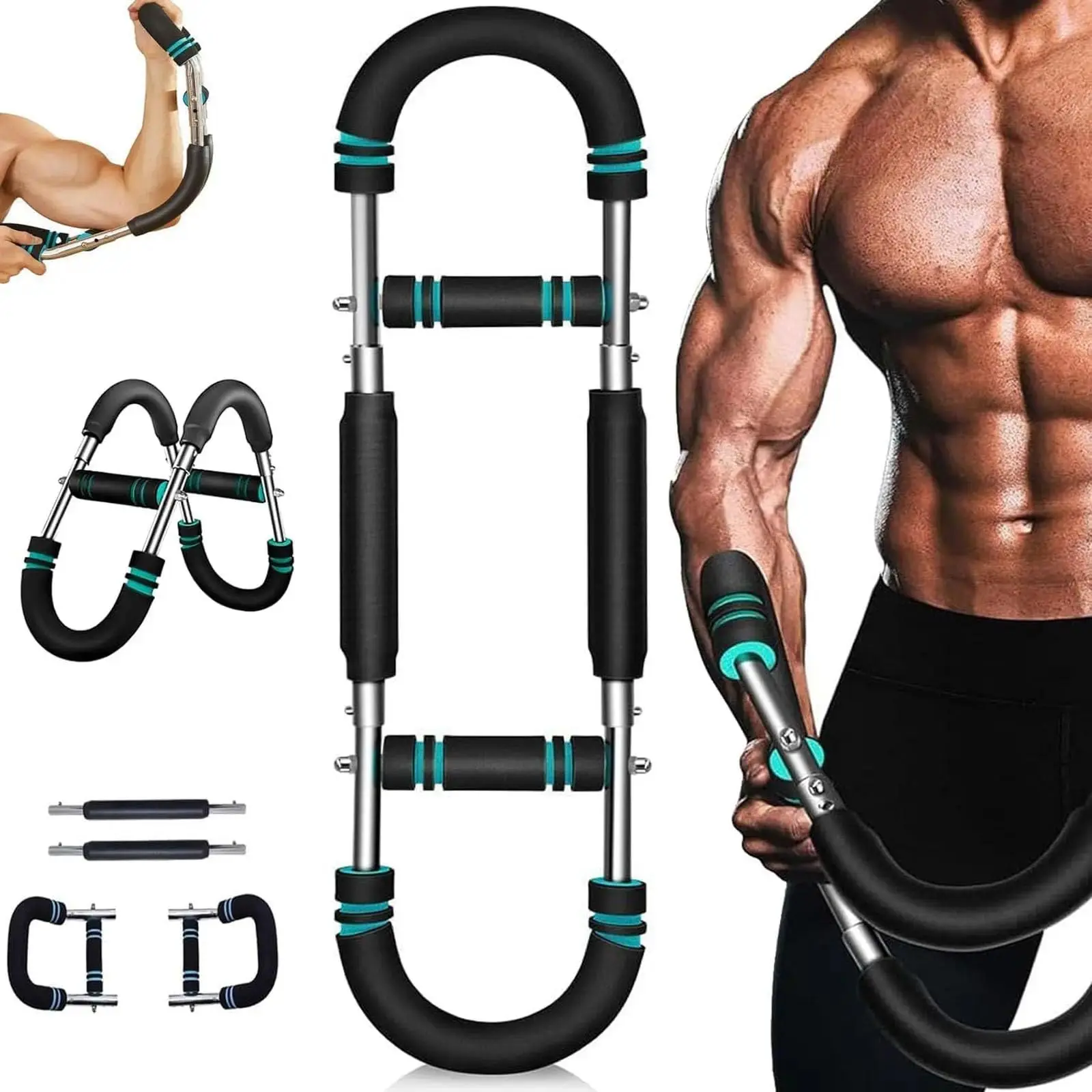 Chest and Arm Trainer - 60-110lb Adjustable Spring Resistance Power Twister Bar, Men's Strength Training Gym Equipment, Portable Hand Grip Strengthener for At Home Gym Exercise