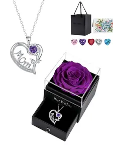 Eternal Maternal Love • Mother's Day Necklace Heart-shaped MOM rose gold gem necklace with light luxury and premium feel.Paired with a purple preserved rose gift box.Ideal gift for birthdays, Mother’s Day and Valentine’s Day.