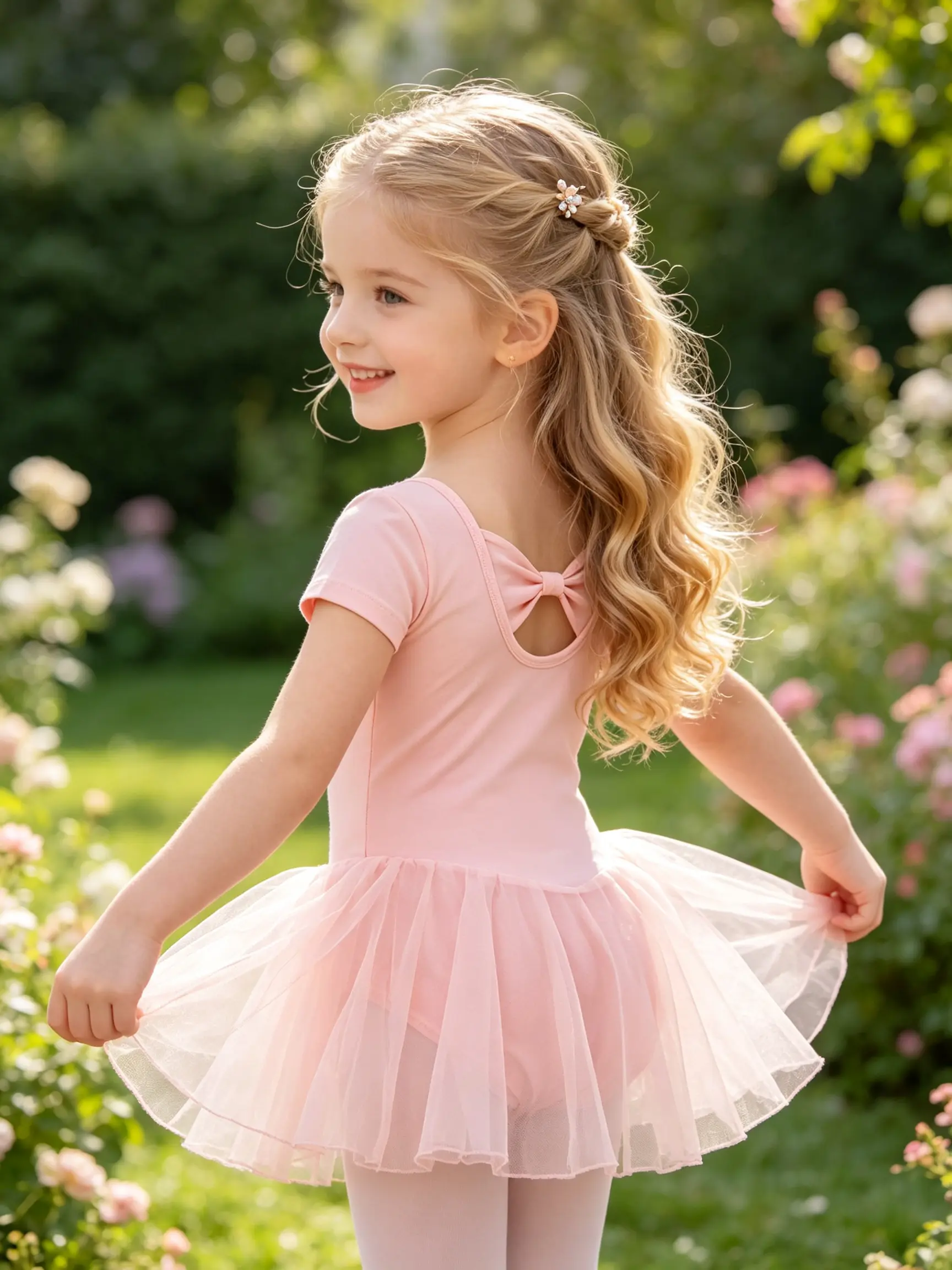 Girls Short Sleeve Back Bow Cutout Pink Ballet Tutu Dress Leotard Light Tulle Skirt Kids Gymnastics Daily Training Dance Costume Toddler Ballet Class Outfit