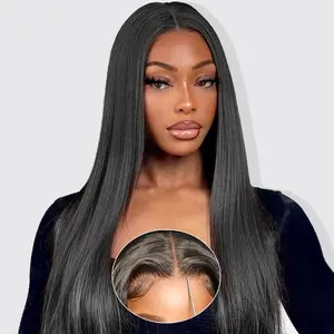 Wear & Go Glueless Lace Wig 6x4 Brazilian Straight Human Hair Wig with 3D Dome Cap Adjustable Elastic Band No Glue HD Transparent Lace Closure 180 Density for Women