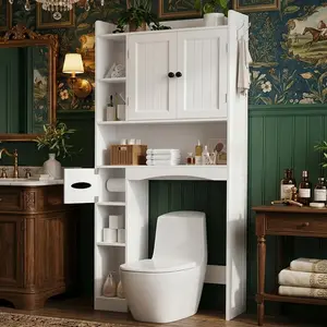 Gizoon 66''H Over The Toilet Storage Cabinet, Over Toilet Storage Cabinet White, Over Toilet Bathroom Organizer, with 2 Doors, Adjustable Shelf, for Bathroom, Laundry, White
